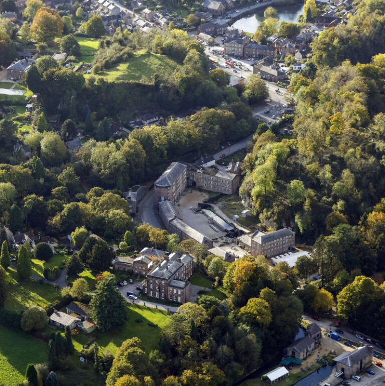 Cromford Mills and village aerial 768x771
