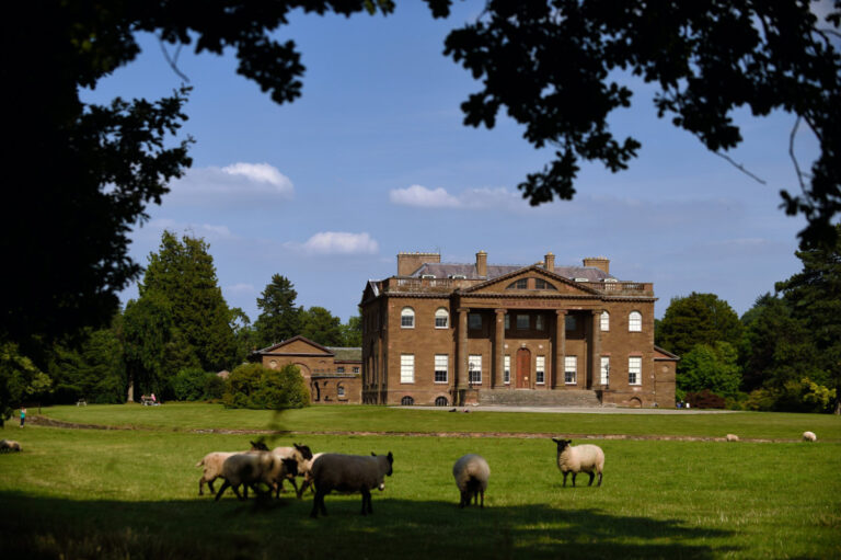 View of the grounds and the West front of Berrington Hall Herefordshire. John Millar 768x511