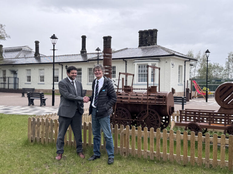 John Howarth left D.C.C Chair and Shaun Campbell right chair of the Arthur Wharton Foundation. Please credit Hopetown Darlington 768x576